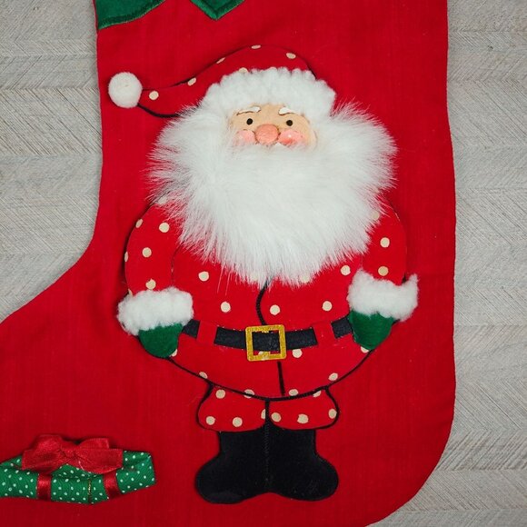 Vintage Handmade Christmas Stocking With Felt 3D Santa Design - Picture 3 of 6